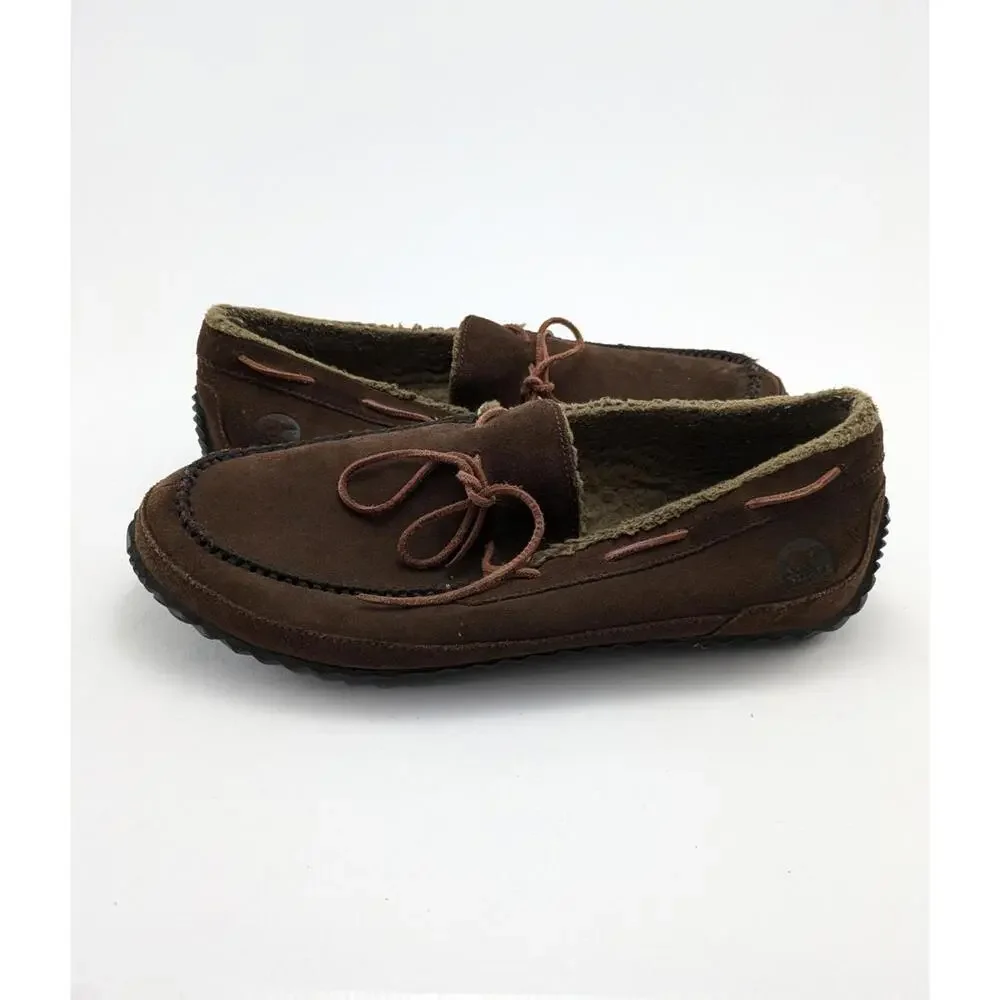 Mens Sorel Maddox Moc Slippers Brown Suede‎ Faux Fur Lined Comfort Shoes Size 14